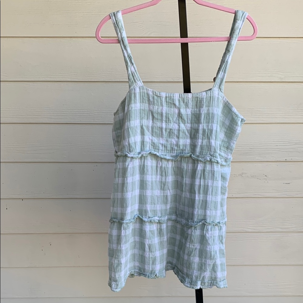Show me your mumu Green Checkered Women's ruffled Top medium